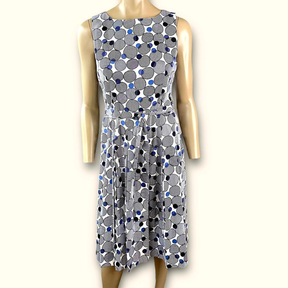 Anne Klein Sleeveless Polka Dot Pleated Fit Flare Tie Belt Sheath Dress Size 6 - Picture 1 of 16